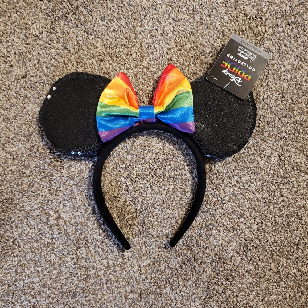 New!! NWT Disney Limited Edition rainbow bling sequin Minnie Mouse ears headband
